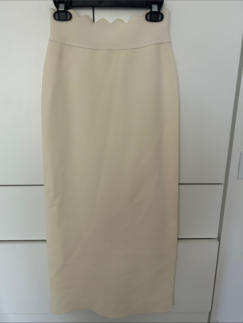 A.L.C. Scallop Waist Cream Pencil Skirt